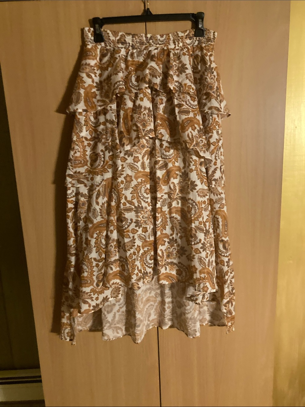 NWT Maje “Justy” Orange Tiered High Low Paisley Skirt